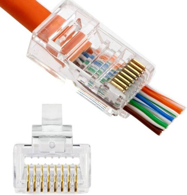 Mak World Cat6 Pass-Through RJ45 Connectors – 8P8C Modular Plug Ends for Cat5, Cat5e, Cat6 Network Cable & NIC (Pack, White)