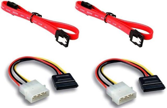 EXPERTRONICS Pack of 4 SATA Data & Power Cables – 2x SATA III 6Gbps Data Cables + 2x Molex to SATA Power Adapter for HDD/SSD (Multicolor, PC Compatible)